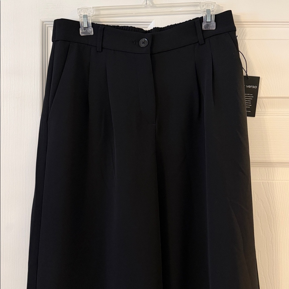 LOFT Women's Black Wide-Leg Skirt Pants size 10 inseam 29” waist 30”elastic back - Picture 2 of 12